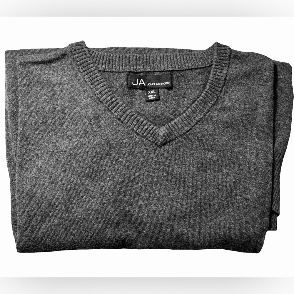 🖤 John Ashford Gray V-Neck Sweater XXL ✨ Classic Mens Knitwear